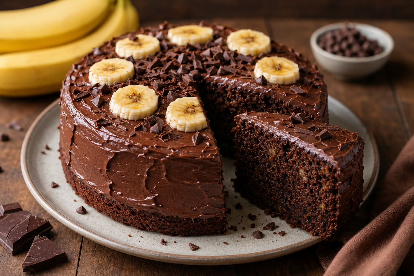 Moist chocolate banana cake recipe
Soft homemade chocolate banana cake
Easy chocolate cake with bananas
Rich chocolate banana dessert